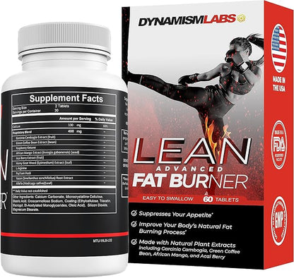 Dynamism Labs Lean Advanced Fat Burner | Garcinia Cambogia Extract, Green Tea Extract, Raspberry Ketone | Made in USA (60 Tablets)