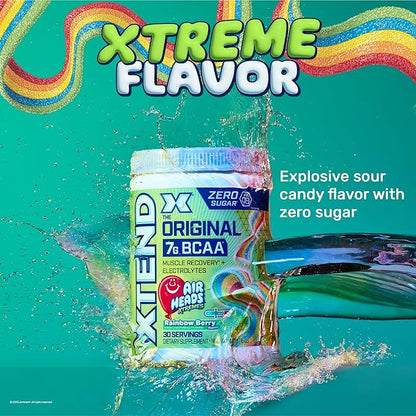 Original BCAA Powder Airheads Rainbow Berry Flavor, 7g BCAA and 2.5g L-Glutamine, Sugar Free Post Workout Muscle Recovery Drink with Amino Acids for Men & Women, 30 Servings