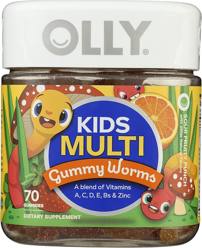 Olly Kids Multivitamin Support Sour Fruit Punch Gummy Worms, No Artificial Flavors, 70 Each (Pack of 1)