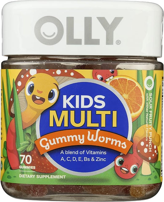 Olly Kids Multivitamin Support Sour Fruit Punch Gummy Worms, No Artificial Flavors, 70 Each (Pack of 1)