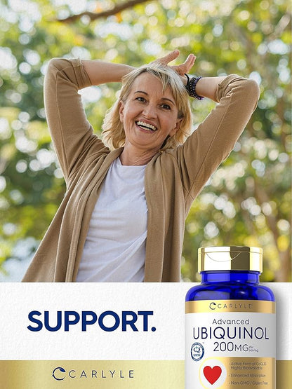 Carlyle Ubiquinol 200mg | 60 Softgels | CoQ10 Supplement | Highly Bioavailable | Non-GMO, Gluten Free