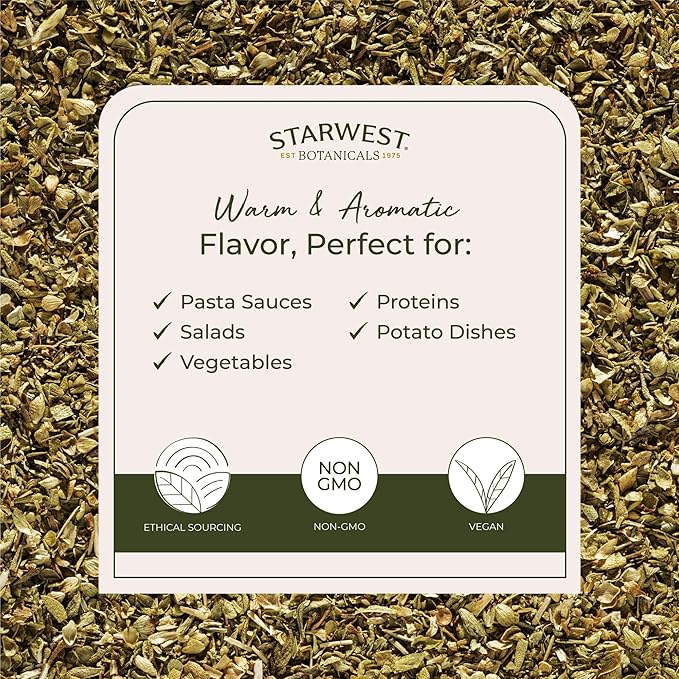 Starwest Botanicals Organic Oregano Dried Leaf - Seasoning Herb for Cooking, Use for Pizza Dishes, Greek, Italian, or Mexican Food, Non-GMO - Bulk 1 lb Bag
