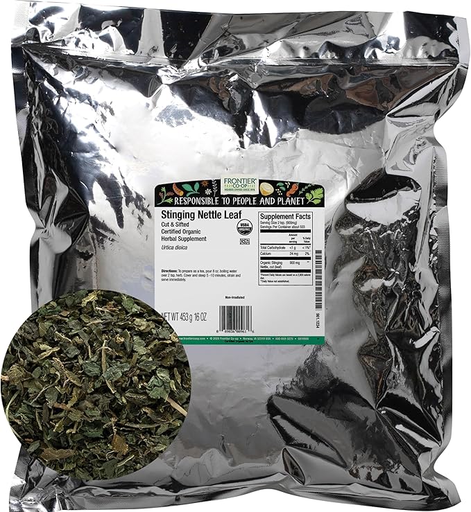 Frontier Co-op Organic Stinging Nettle Leaf, 1lb Bulk Bag, Cut & Sifted - Ideal for Making Nettle Tea, Kosher Certified