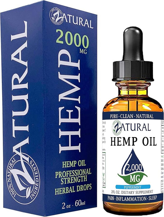 2,000mg Zatural Hemp Oil Drops: Hemp Seed Oil | High Vegan Omegas (2,000mg Peppermint)