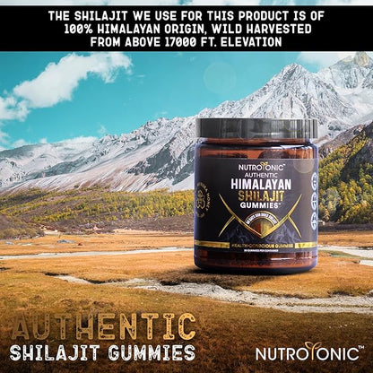 NutroTonic® Authentic Himalayan SHILAJIT Gummies | No Added Sugars | Organic Raspberry Vanilla Flavor | Sweetened by Organic Manuka Honey MGO +263 | Brain, Heart, Cellular Health | 30 Healthy Gummies
