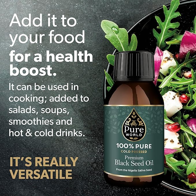 High Strength 100% Pure Virgin Cold Pressed Black Seed Cumin Oil 100ML Glass Bottle, Nigella Sativa Black Seed Oil