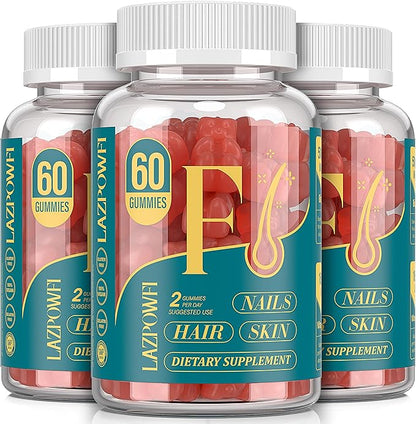 Biotin Gummies -Hair Skin and Nails Vitamins for Men & Women, Vegan Vitamin B7, Supports Hair Growth and Stronger Nails,90 Day Supply-Strawberry-3 Pack