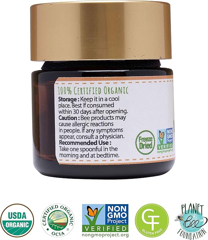 Greenbow Royal Jelly Powder– 100% USDA Certified Organic Royal Jelly, Non-GMO, Gluten Free Royal Jelly, Freeze Dried – One of The Most Nutrition Packed –No Additives/Flavors (17g)