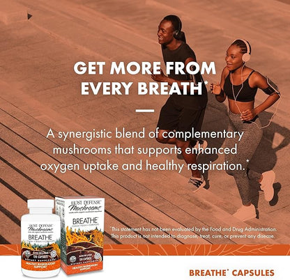 Host Defense Breathe* Capsules - Immune & Respiratory Support Mushroom Supplement - Herbal Lung Health Supplement with Chaga, Reishi & Cordyceps - 120 Capsules (60 Servings)*