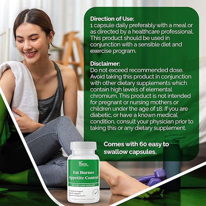 Dr. Vitamin Fat Burner & Appetite Control Weight Loss Supplements for Women & Men - Metabolism Booster w/L-Carnitine, CLA, Chromium - Appetite Suppressant for Weight Loss - 60 Belly Fat Diet Pills