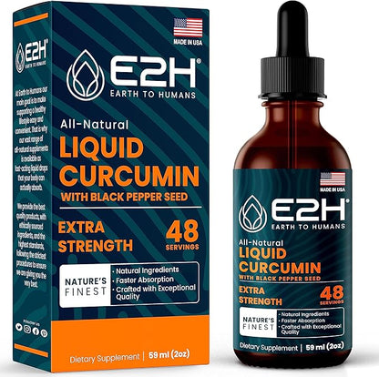 E2H Liquid Turmeric Curcumin for Better Absortion - Natural Joint Support - Turmeric Root Extract with Black Pepper Seed - Boost Your Health - Vegan - Non-GMO - 2 Fl Oz