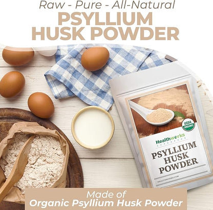 Healthworks Psyllium Husk Powder Organic - 32 Oz / 2 Lbs - Raw - Certified Organic - Finely Ground Powder from India - Keto, Vegan & Non-GMO - Fiber Support