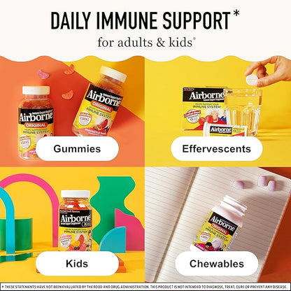 Airborne 1000mg Chewable Tablets with Zinc, Immune Support Supplement with Powerful Antioxidants Vitamins A C & E - 200 Tablets, Citrus Flavor