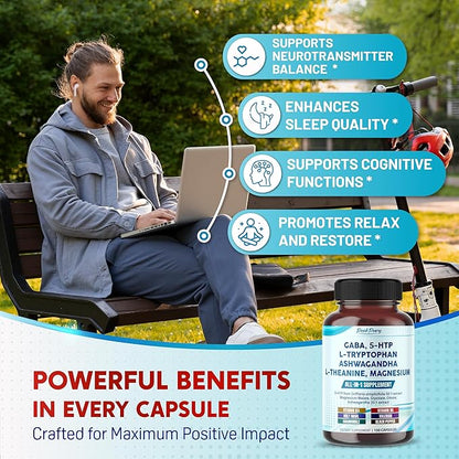 GABA, 5-HTP L-Tryptophan Ashwagandha Chamomile L-Theanine Magnesium - Made in USA