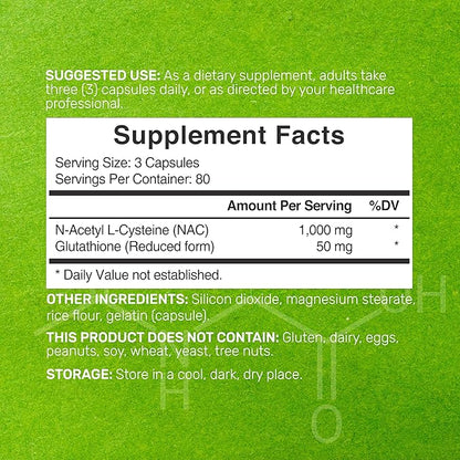 Deal Supplement NAC Supplement (N-Acetyl Cysteine) 1,000mg Per Serving with Reduced Glutathione, 240 Capsules – Antioxidant Support for Immune Health, Lung, & Liver Function
