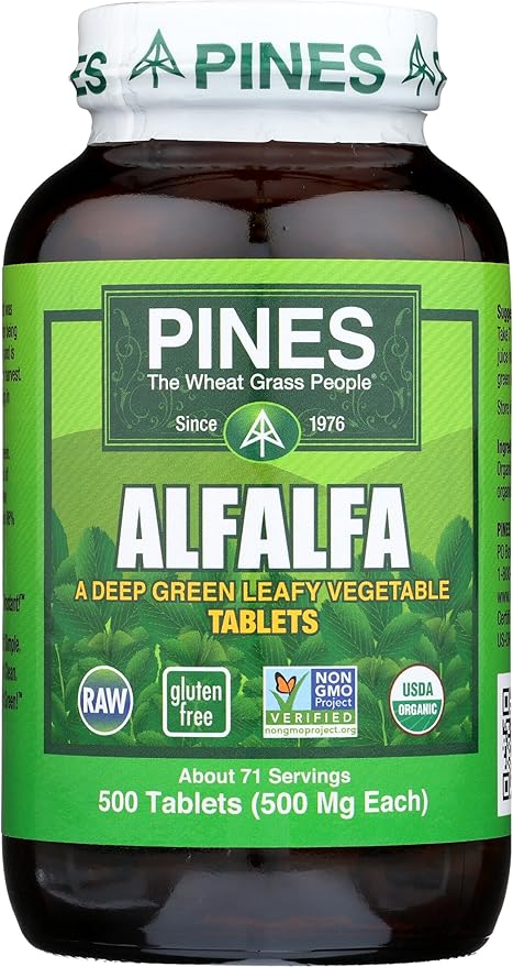 PINES Organic Alfalfa, 500 Count Tablets