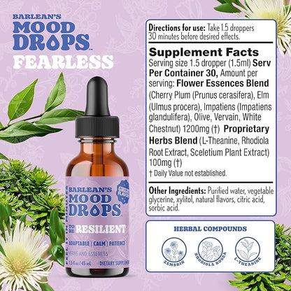 Barlean's Mood Booster Supplement, Resilient L Theanine Liquid Drop Supplements for Men and Women, Adaptogen Herbs Drops, 1.5 oz