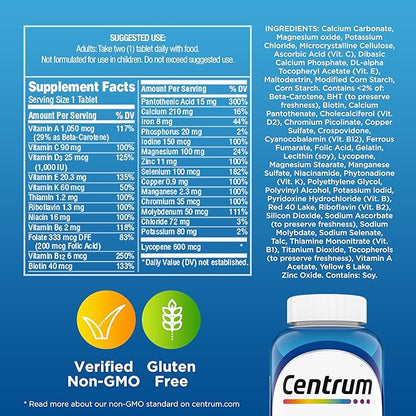 Centrum Multivitamin for Men, Multivitamin/Multimineral Supplement with Vitamin D3, B Vitamins and Antioxidants, Gluten Free, Non-GMO Ingredients - 200 Count