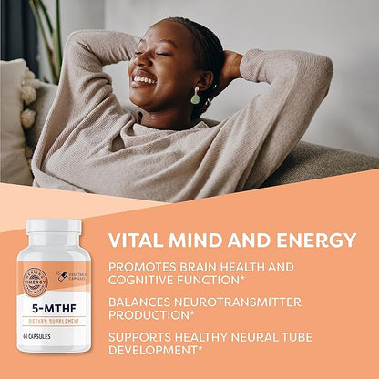 Vimergy 5-MTHF Capsules – 60 Servings (1 Capsule/Serving) 8500mcg L-Methylfolate Glucosamine and 500 mcg Vitamin B12 Supplement –Bioavailable Folate Supplement for Women and Men Vegan 5 mthf (60 ct)