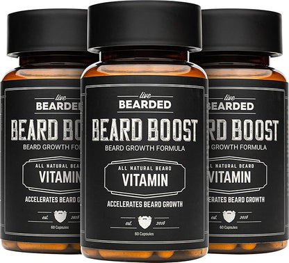 Live Bearded Beard Boost - Hair Growth Multivitamins with Biotin 10,000mcg, Vitamins C, E and Zinc - Thick, Strong, Full Grow Support - Made in The USA | 90-Day Supply