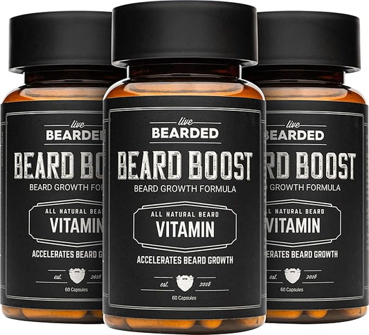 Live Bearded Beard Boost - Hair Growth Multivitamins with Biotin 10,000mcg, Vitamins C, E and Zinc - Thick, Strong, Full Grow Support - Made in The USA | 90-Day Supply