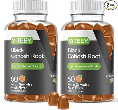 Black Cohosh for Menopause Gummies for Women - Hot Flashes and Night Sweats Relief Supplements - Black Cohosh Root - Vegan, Gelatin Free, Gluten Free, GMO Free - Tasty Chewable Peach Flavored Gummy