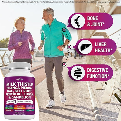 NEW AGE Milk Thistle NAC Chanca Piedra Beet Root Artichoke Dandelion Root Astragalus - Plus TUDCA & Ginger - 120 Count