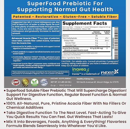 Organic Acacia Fiber Powder Prebiotic Soluble Fiber Powder Perfect Bathroom Trips, Digestion, IBS Relief, Leaky Gut Repair 24oz w/Scooper