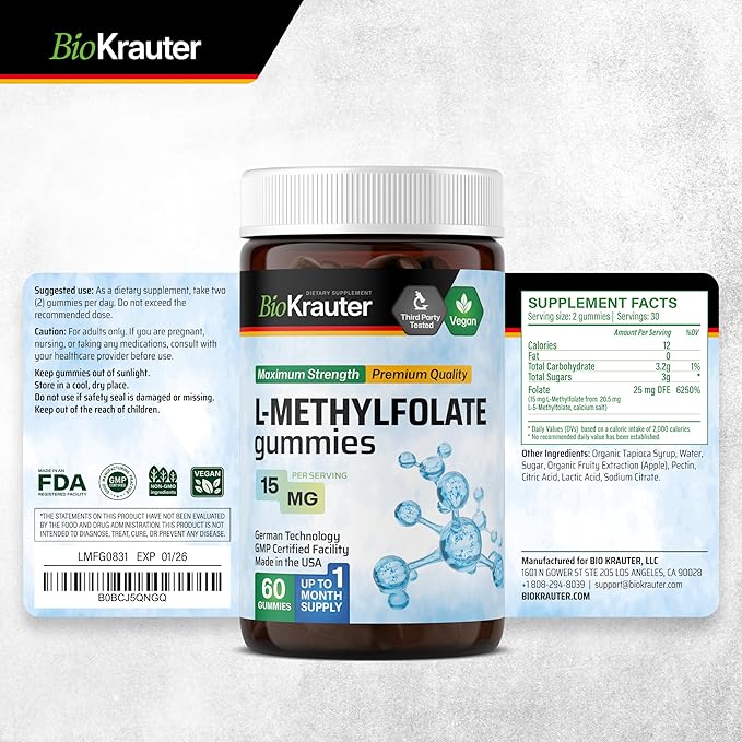 BIO KRAUTER Quercetin with Bromelain 60 Gummies & L-Methylfolate 60 Gummies