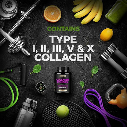 Multi Collagen Peptides Powder Capsules - Hydrolyzed Collagen Peptides Types (I, II, III, V & X) - Collagen Supplements for Hair, Skin & Nails - 120 Capsules