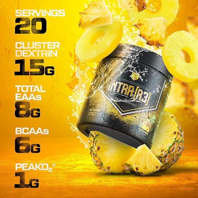 HOSSTILE Intra[R3] Intra Workout Powder, Intra Workout Carb, EAA & BCAA Drink, Enhance Energy & Endurance, Improve Muscle Recovery, Build Lean Muscle, Pineapple Rush, 20 Servings