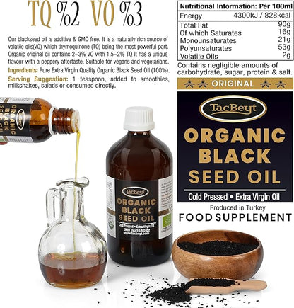 100% Organic Black Seed Oil, 2% Thymoquinone, 3% Volatile Oil, Turkish Liquid, USDA Certified, Gluten Free, Non GMO, Cold-Pressed, (Original 3.38 Fl Oz)