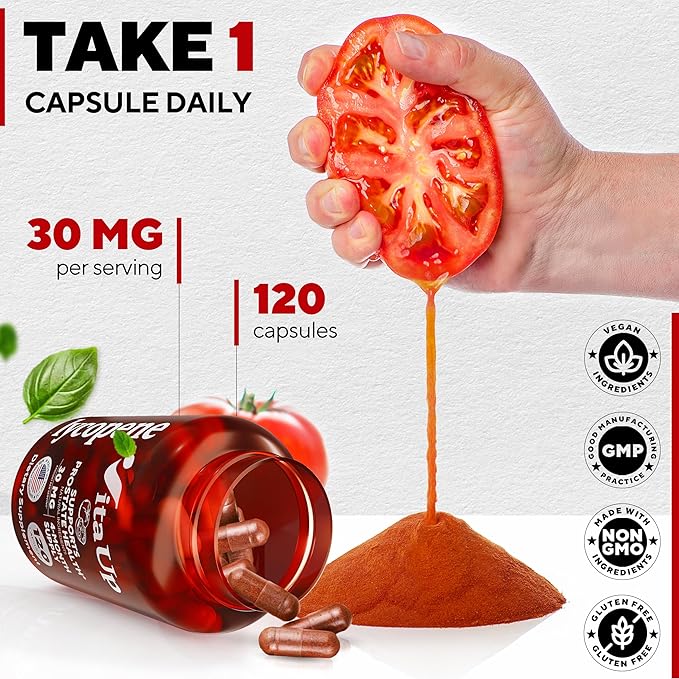 Lycopene Supplements for Men 30 mg - USA Made - Prostate Supplements for Men - Lycopene Supplement for Prostate, Skin & Antioxidant Support - 120 Count