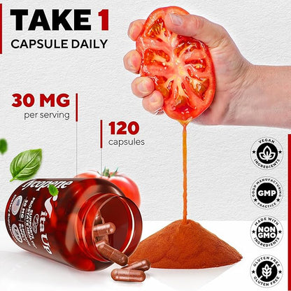 Lycopene Supplements for Men 30 mg - USA Made - Prostate Supplements for Men - Lycopene Supplement for Prostate, Skin & Antioxidant Support - 120 Count
