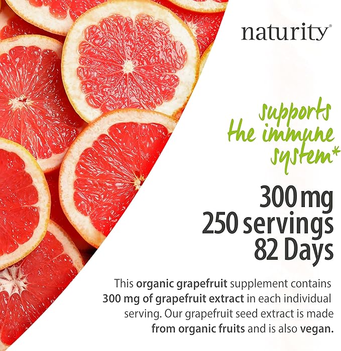 naturity Organic Grapefruit Seed Extract Supplement -300mg Grapefruit Seed Extract/Serving, 82 Day Supply - Pure GSE Liquid Concentrate, 3.4 fl oz (100ml)