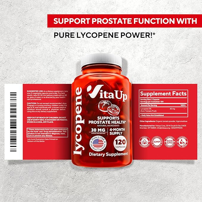Lycopene Supplements for Men 30 mg - USA Made - Prostate Supplements for Men - Lycopene Supplement for Prostate, Skin & Antioxidant Support - 120 Count