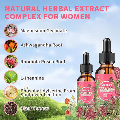 Cortisol Supplements for Women Liquid Drops,Cortisol Manager with Ashwagandha,L-theanine,Phosphatidylserine,Rhodiola Rosea for Mood Support,Adrenal Balance,Sleep,Vegan,Natural Flavor,4 Fl Oz