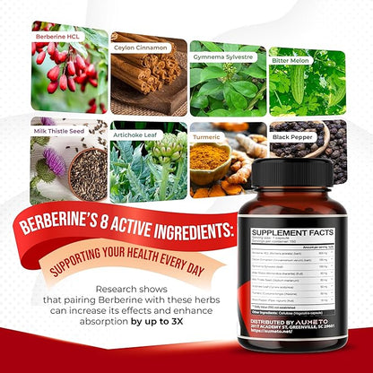 Berberine Supplement - Enhanced with Ceylon Cinnamon, Turmeric, Milk Thistle, Bitter Melon for Digestion, Immunity & Weight Managament (150 Count (Pack of 1))