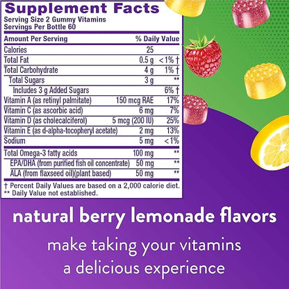 Vitafusion Probiotic Gummy Supplements, Raspberry, Peach and Mango Flavors & Omega-3 Gummy Vitamins, Berry Lemonade Flavored, Heart Health Vitamins(1) with Omega