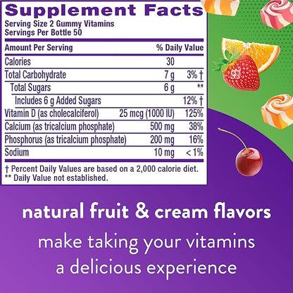 Vitafusion Omega-3 Gummy Vitamins, Berry Lemonade Flavored, Heart Health Vitamins(1) & Chewable Calcium Gummy Vitamins for Bone and Teeth Support, Fruit and Cream Flavored