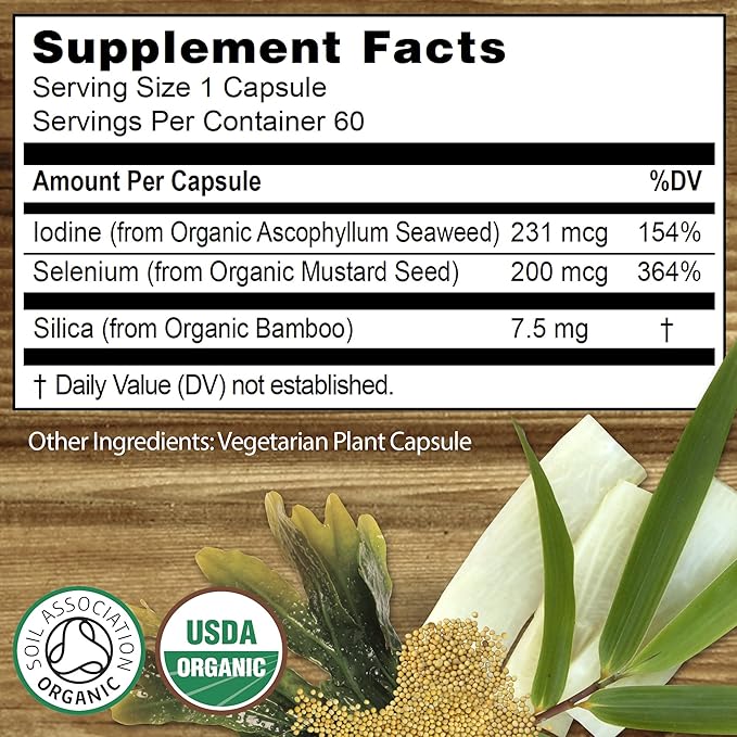 Organic Selenium 200 mcg with Iodine and Silica All from Certified Organic Whole Foods - Two Month Supply
