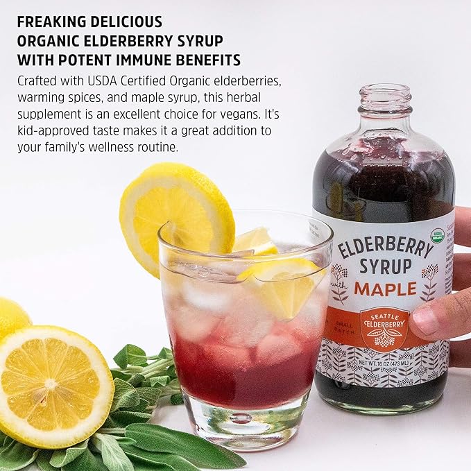 Herbal Supplement Starter Set – A 16oz Bottle of Elderberry Syrup with Maple & a 2oz Bottle of Elderberry to-Go Immune Booster Made from Only Organic Ingredients in The USA