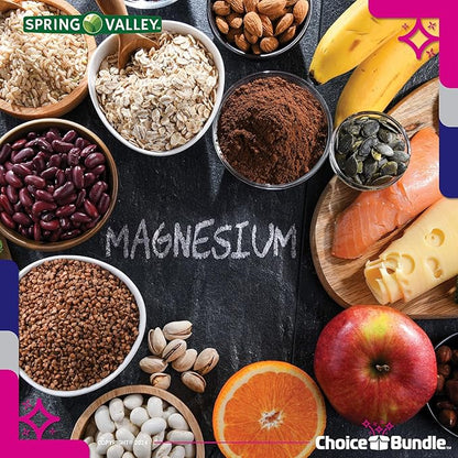 Spring Valley Magnesium Bone & Muscle Health Dietary Supplement Tablets 400 mg 250 Ct 3 pk Choice Bundle (750 Total) + “Vitamin Vitality” Guide & Pill Container (5 Items)!