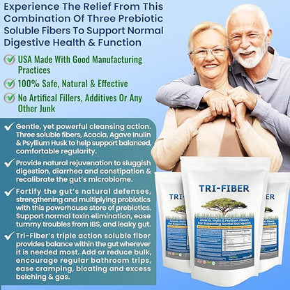 Tri-Fiber Soluble Fiber Powder, Unflavored High Fiber 3-in-1 Soluble Fiber Supplement for Digestive Support. Dietary Fiber 1 lbs (16oz)
