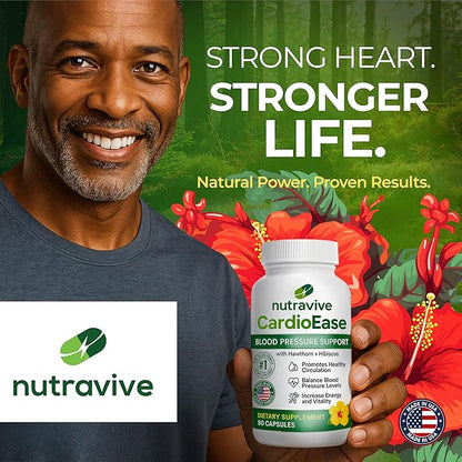 Blood Pressure Support Supplements – Featuring Hawthorn Berry, Hibiscus, Olive Leaf, Garlic Supplements, and Vitamin B12 for Nitric Oxide Supplement and Normal Blood Pressure - 90 caps