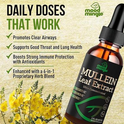 Mullein Leaf Extract for Lungs - Mullein Drops for Respiratory Health Support Lung Detox Cleanse - Vegan Sugar-Free Gluten Free - Liquid Supplement for Men Women 2fl. oz (60ml) (1 Pack)