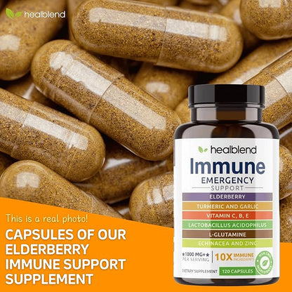 10 in 1 Immune Support Supplement Booster with Elderberry, Zinc, Echinacea, Turmeric, Lactobacillus Acidophilus, for Adults [120 Capsules]