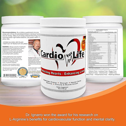 Cardio for Life L-Arginine Powder 16oz - Natural Nitric Oxide Supplement Cardiovascular Increase Energy - Orange