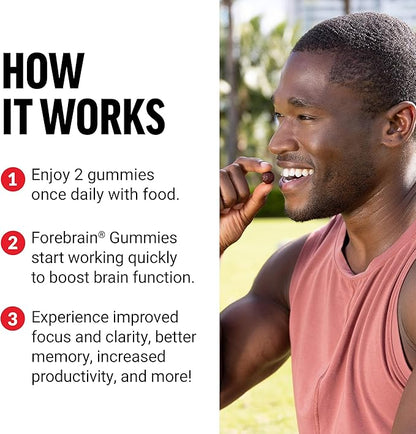 Force Factor Forebrain Gummies Nootropic Brain Support Supplement for Memory and Focus, Brain Vitamin with COGNIGRAPE and Huperzine A, Focus Gummies to Support Recall and Sharpness, 60 Gummies