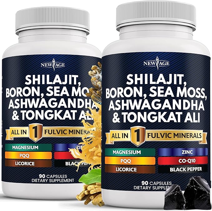 Shilajit Supplement with Sea Moss, Ashwagandha, Tongkat Ali, Boron, Magnesium - Fulvic Acid Capsules for Men - 90 Count (Pack of 2)